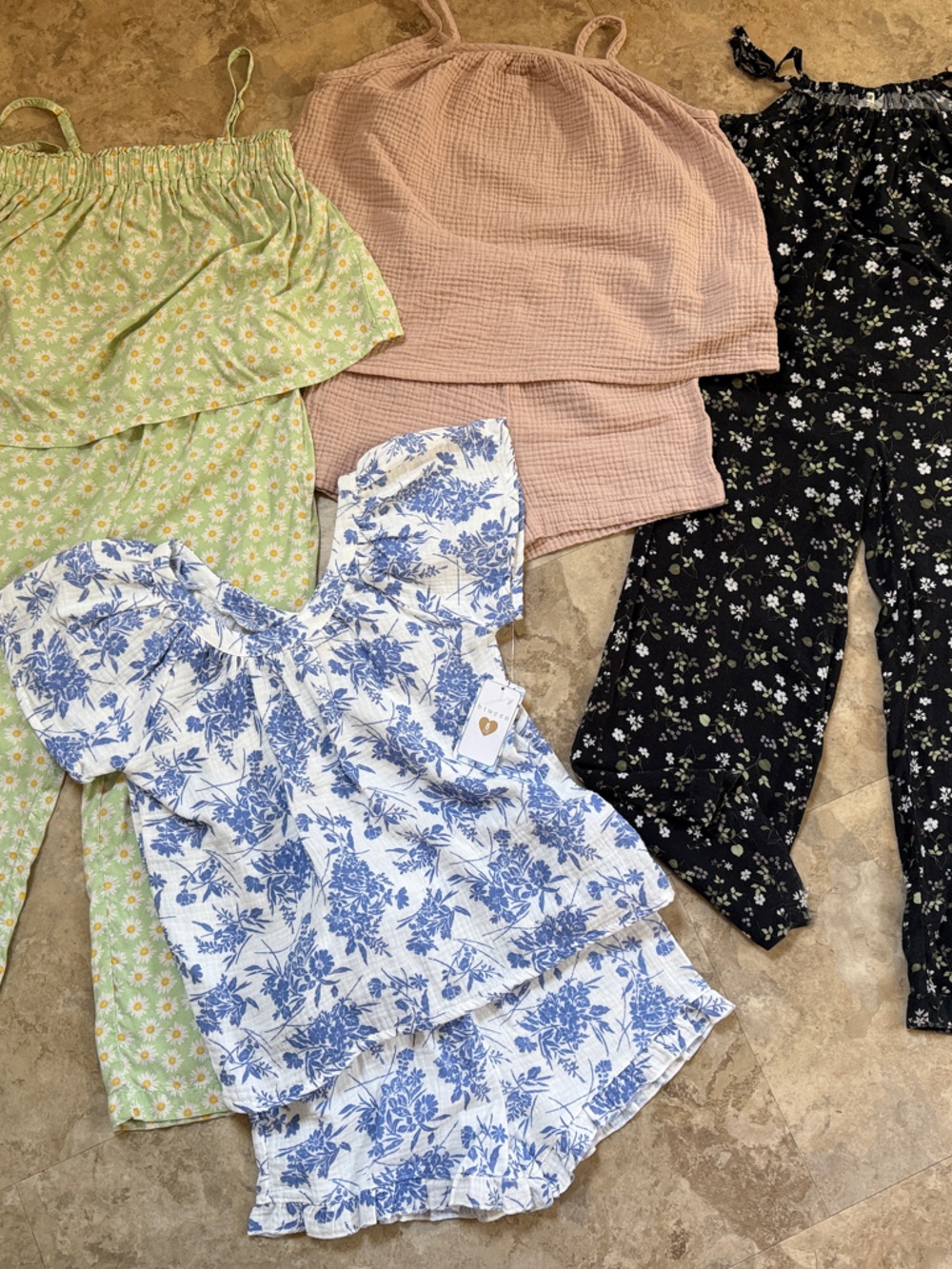 Girls Mixed Floral Summer Tops and Pants Blue, Green, Pink & Black Sets 7/8 H&M